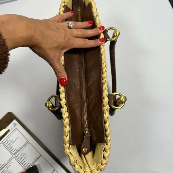 Straw Studios Large Straw & Leather Tote Bag - Picture 7 of 10